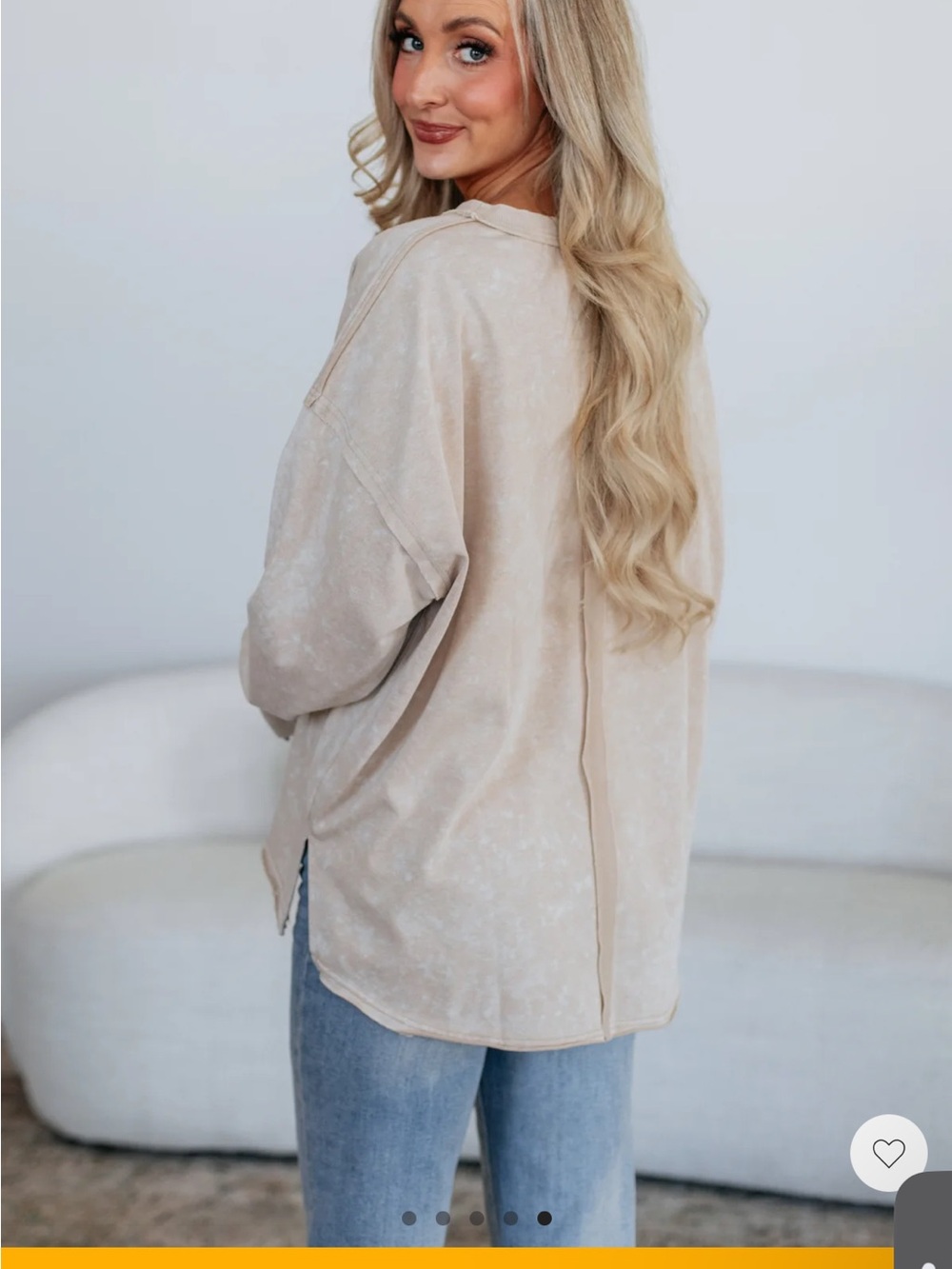 white birch Beige Mineral-Wash Long Sleeve Sweatshirt - Picture 5 of 10